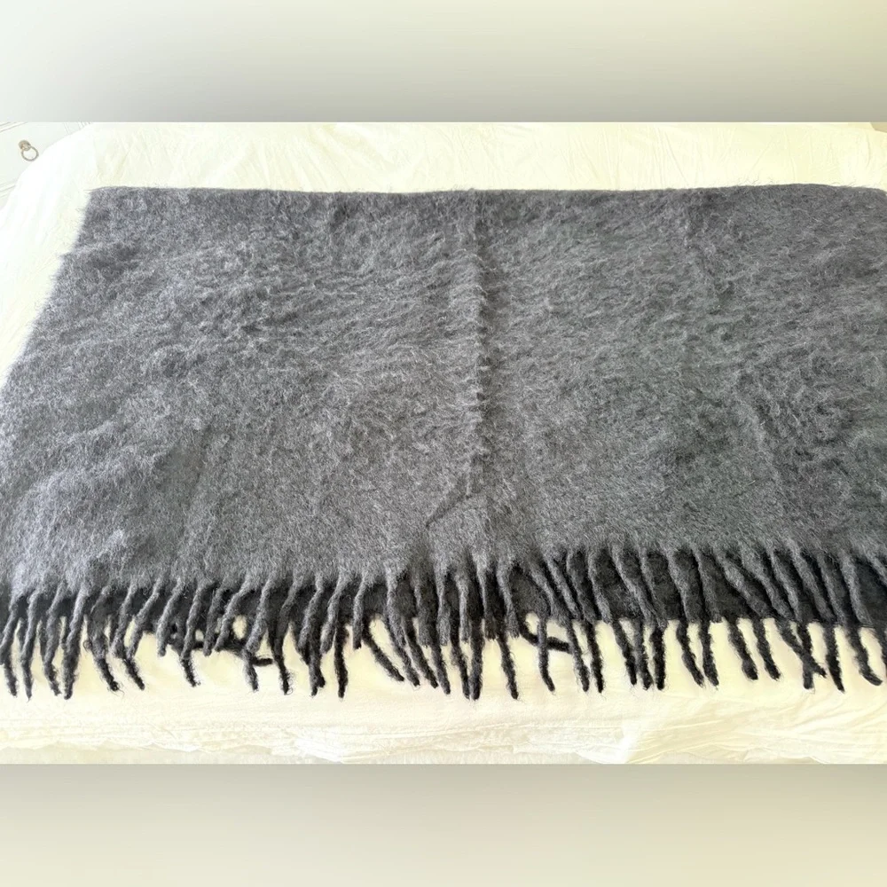 Restoration Hardware | Black Fringed Luxe Mohair Angora Wool Throw Spain 54x65”